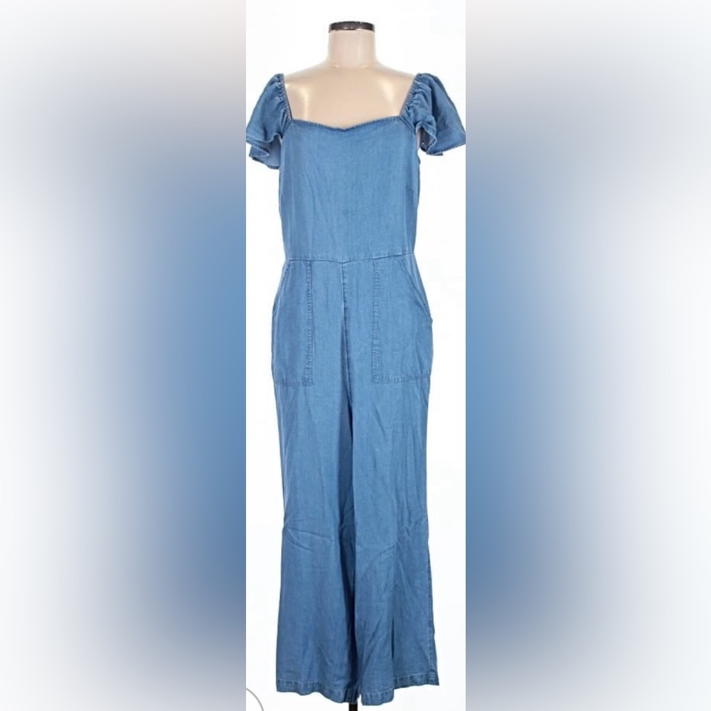 LOFT Light Blue Denim Jumpsuit with Short Sleeves